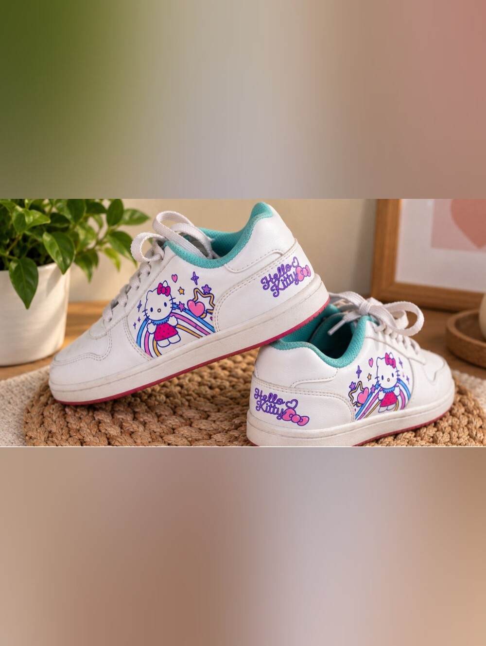 Hello Kitty White & Teal Kids Sneakers